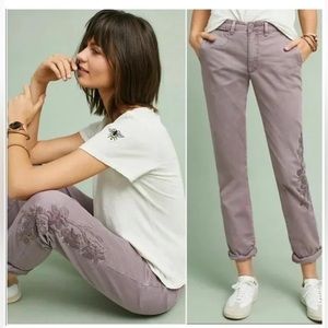 Chino by Anthropologie Relaxed Fit Embroidered lavender purple Pants size 25